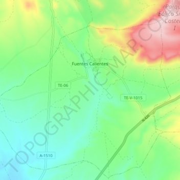 Mapa topográfico Fuentes Calientes, altitud, relieve