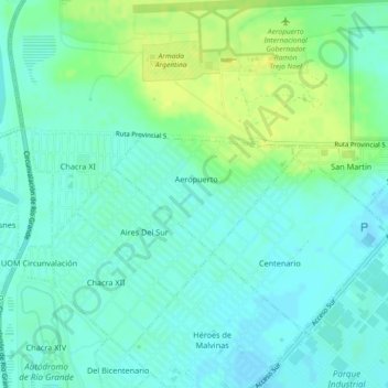 Mapa topográfico Aeropuerto, altitud, relieve