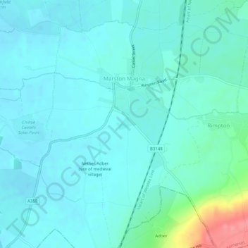Mapa topográfico Marston Magna, altitud, relieve