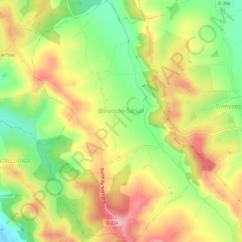 Mapa topográfico Blousson-Sérian, altitud, relieve