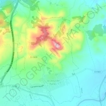 Mapa topográfico Llosa de Ranes, altitud, relieve