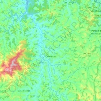 Mapa topográfico Queluzito, altitud, relieve