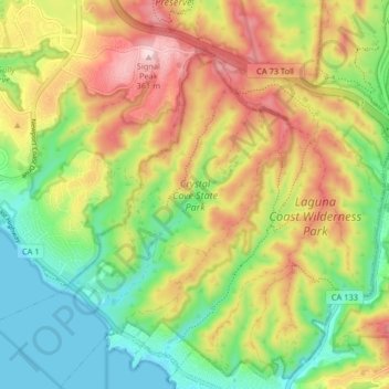 Mapa topográfico Crystal Cove State Park, altitud, relieve