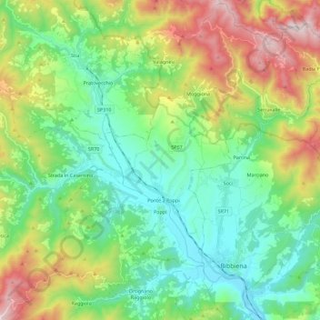 Mapa topográfico Poppi, altitud, relieve