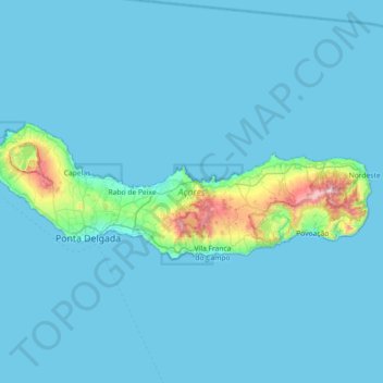 Mapa topográfico Isla de San Miguel, altitud, relieve