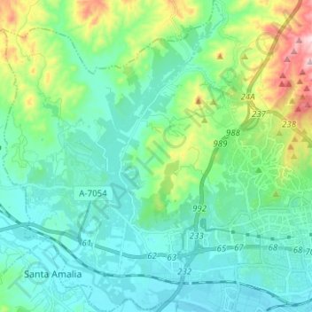 Mapa topográfico Campanillas, altitud, relieve