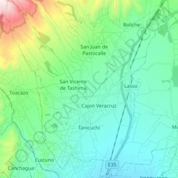 Mapa topográfico Tanicuchí, altitud, relieve