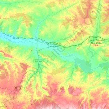 Mapa topográfico San Esteban de Gormaz, altitud, relieve