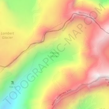 Mapa topográfico Frances Glacier, altitud, relieve