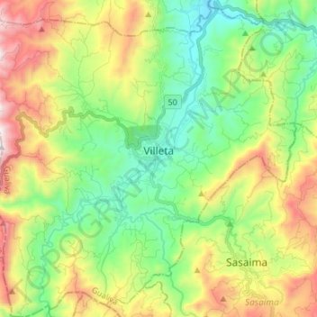 Mapa topográfico Villeta, altitud, relieve