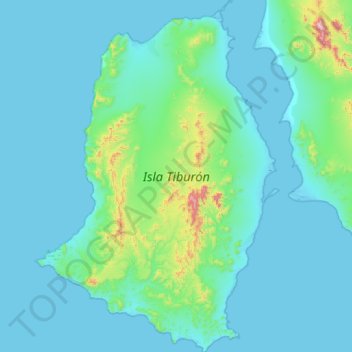 Mapa topográfico Isla Tiburón, altitud, relieve