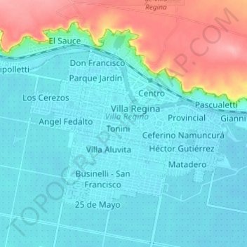 Mapa topográfico Villa Regina, altitud, relieve