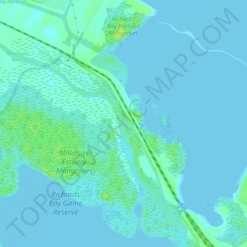 Mapa topográfico Richard's Bay Harbour Mangroves, altitud, relieve