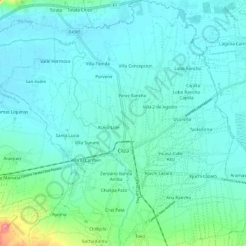 Mapa topográfico Cliza, altitud, relieve