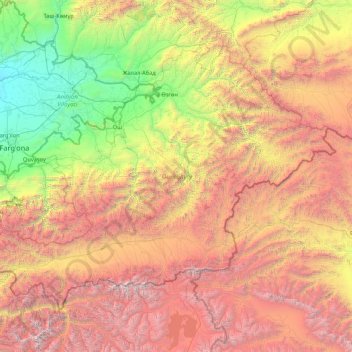 Mapa topográfico Provincia de Osh, altitud, relieve