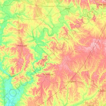 Mapa topográfico Alabama River, altitud, relieve