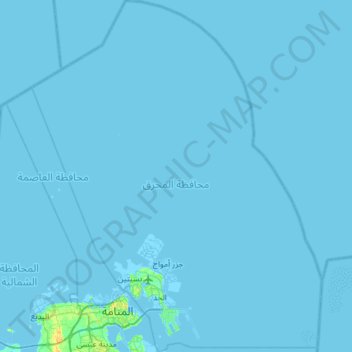 Mapa topográfico Muharraq, altitud, relieve
