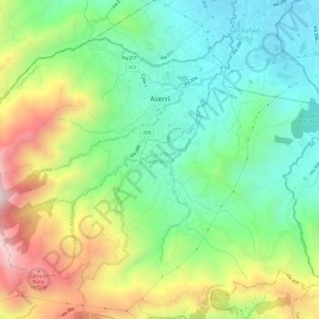 Mapa topográfico Aserrí, altitud, relieve