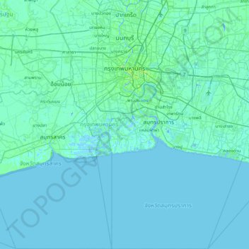 Mapa topográfico Bangkok, altitud, relieve