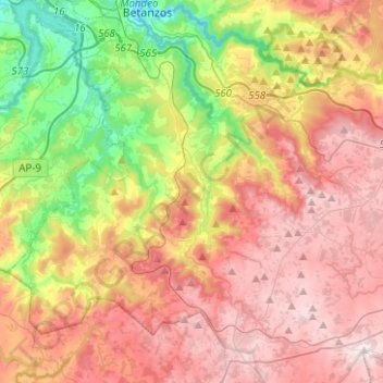 Mapa topográfico Oza-Cesuras, altitud, relieve