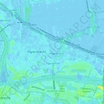 Mapa topográfico Papendrecht, altitud, relieve