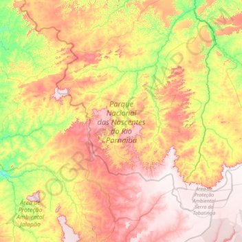 Mapa topográfico Parque Nacional das Nascentes do Rio Parnaiba, altitud, relieve
