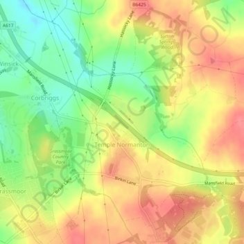 Mapa topográfico Temple Normanton, altitud, relieve