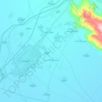 Mapa topográfico حومه مرودشت, altitud, relieve