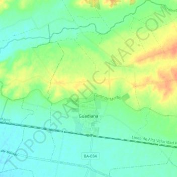 Mapa topográfico Guadiana, altitud, relieve