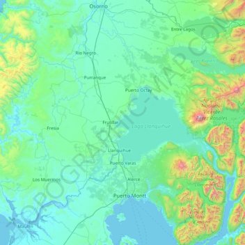 Mapa topográfico Puerto Varas, altitud, relieve