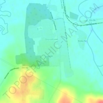 Mapa topográfico Окунайский, altitud, relieve