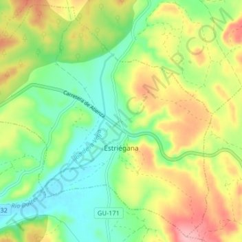 Mapa topográfico Estriégana, altitud, relieve