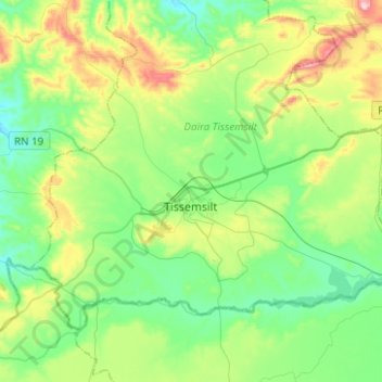 Mapa topográfico Tissemsilt, altitud, relieve