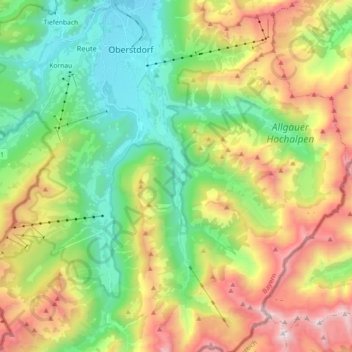 Mapa topográfico Trettach, altitud, relieve