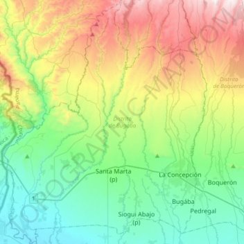 Mapa topográfico Distrito Bugaba, altitud, relieve