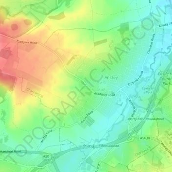 Mapa topográfico Anstey, altitud, relieve