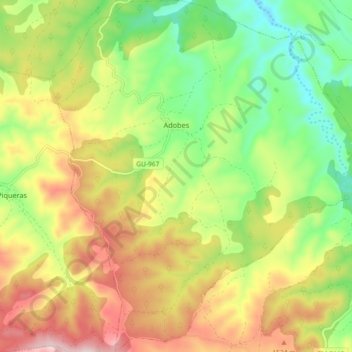 Mapa topográfico Adobes, altitud, relieve