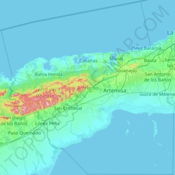 Mapa topográfico Artemisa, altitud, relieve
