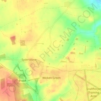 Mapa topográfico Syderstone, altitud, relieve