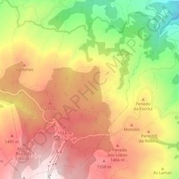 Mapa topográfico Somoza, altitud, relieve