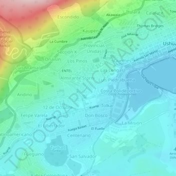 Mapa topográfico Almirante Brown, altitud, relieve