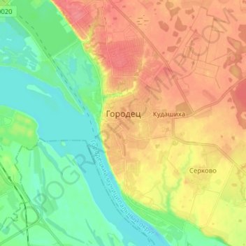 Mapa topográfico Городец, altitud, relieve