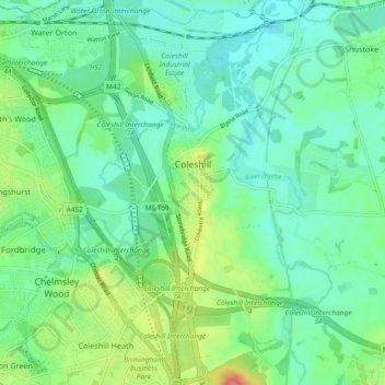 Mapa topográfico Coleshill CP, altitud, relieve