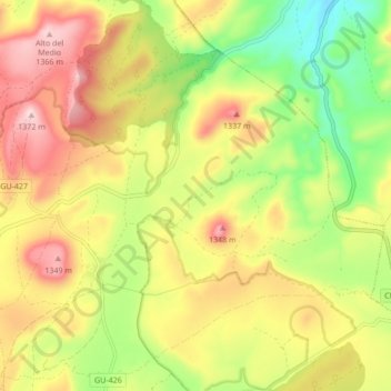 Mapa topográfico Hinojosa, altitud, relieve