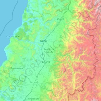 Mapa topográfico Región del Maule, altitud, relieve