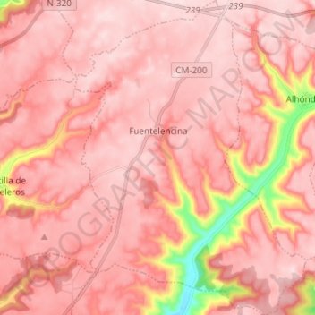 Mapa topográfico Fuentelencina, altitud, relieve