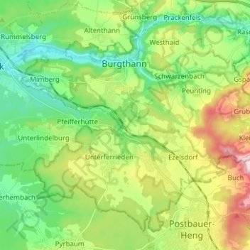 Mapa topográfico Burgthann, altitud, relieve