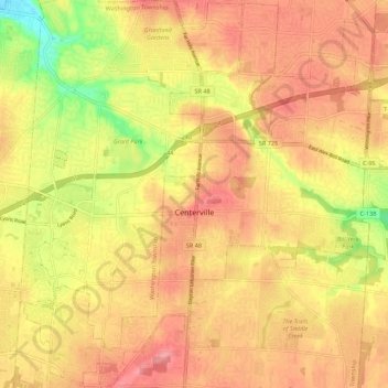 Mapa topográfico Centerville, altitud, relieve