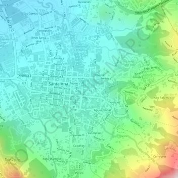 Mapa topográfico Coyol, altitud, relieve