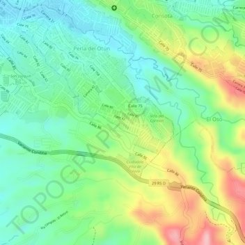 Mapa topográfico Montelibano, altitud, relieve